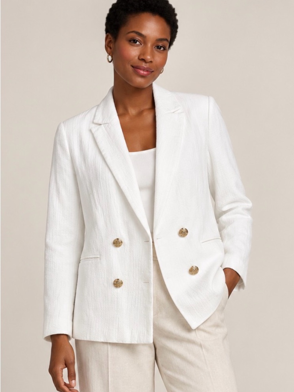 Banana Republic White Double-Breasted Textured Blazer w Gold Crested Buttons (6)